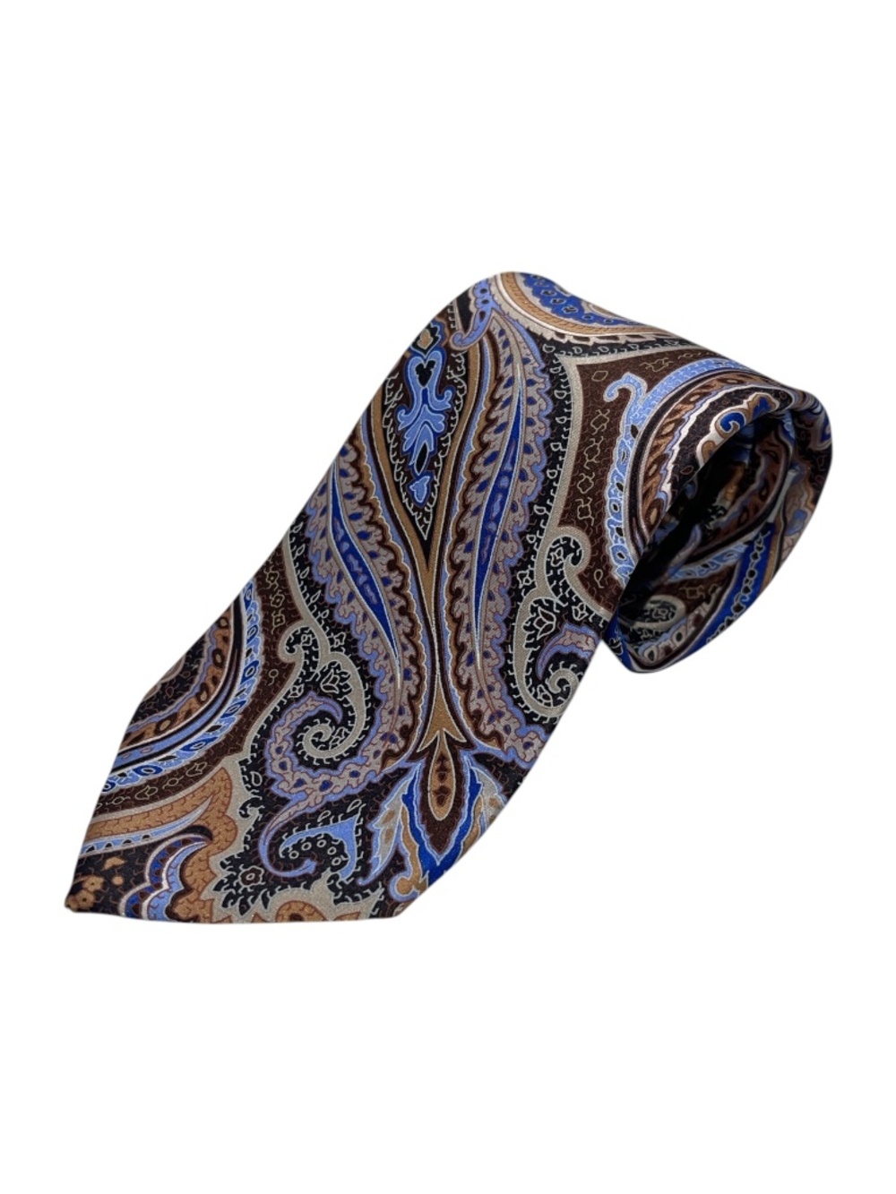 Geoffrey Beene Vintage Silk Paisley Tie Blue Brown Tan‎ Multicolour Mens Necktie